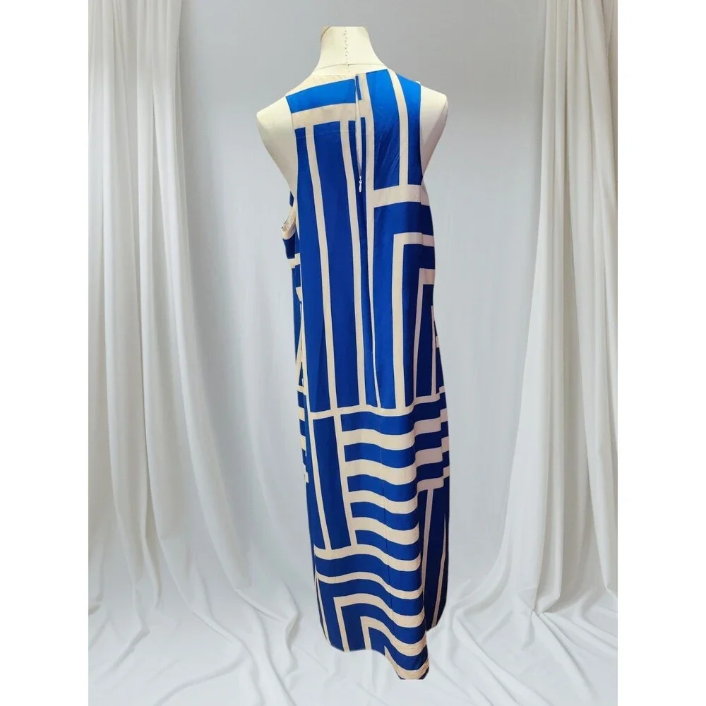 Donna‎ Morgan Quincy Blue & White Geometric Sleeveless Maxi Dress Size 16 - Picture 2 of 10